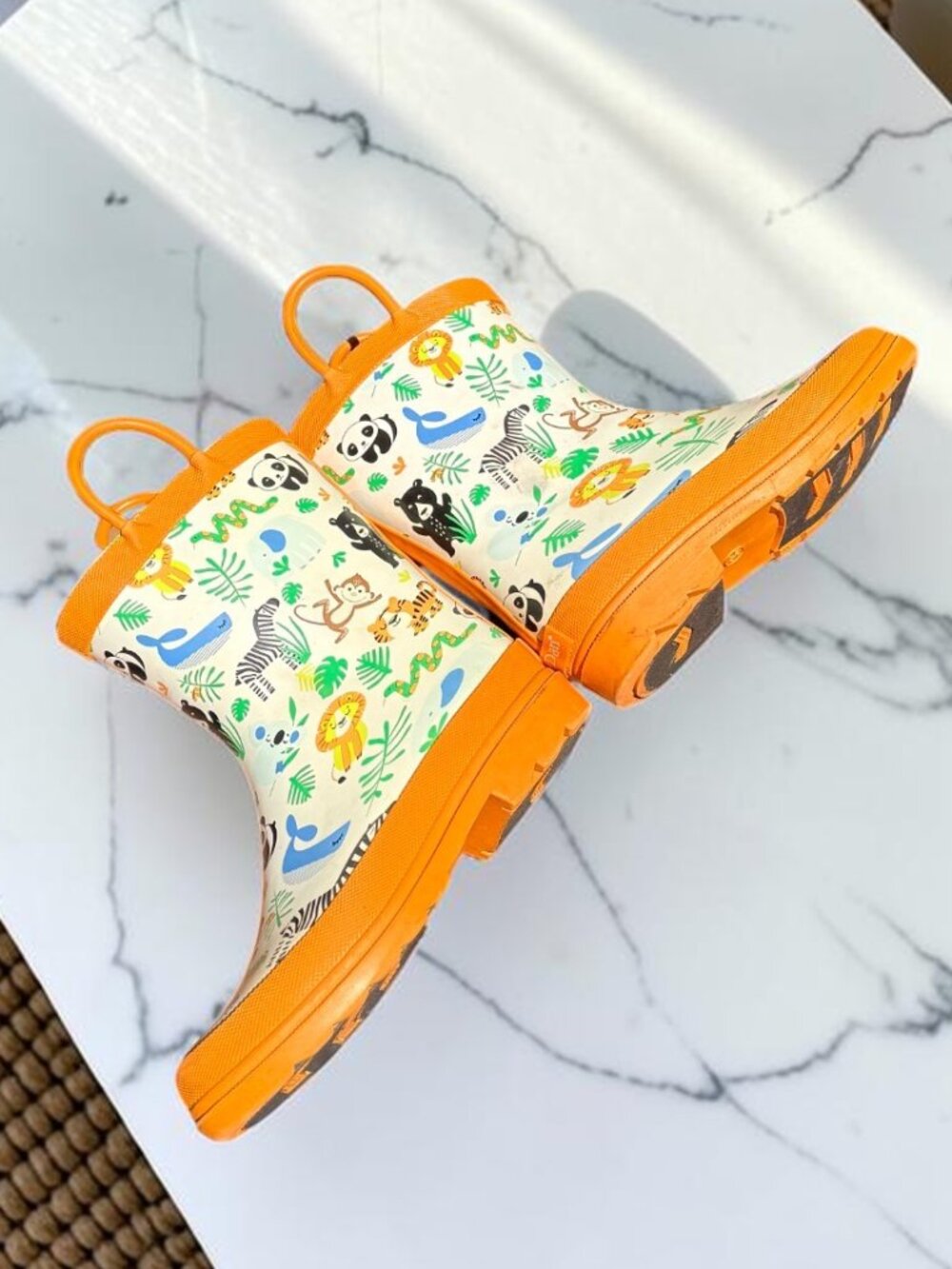 Lily & Dan Kids Safari Jungle Rain Boots Orange Animal Print Waterproof 11/12 - Picture 10 of 13